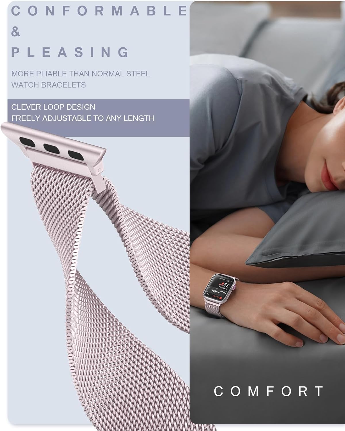 Detalle 2 de BRG Original Stainless Steel Milanese Loop for Apple Watch — 38mm to 49mm, Magnetic Clasp, 304 Stainless Steel