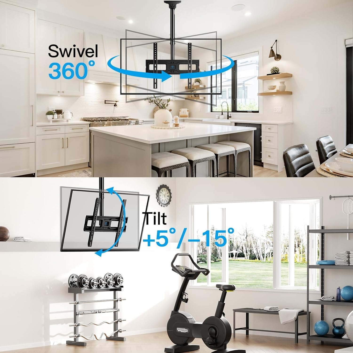Detalle de PERLESMITH PSCM2-E Ceiling TV Bracket – Adjustable Full Motion Mount for 26–65 inch TVs