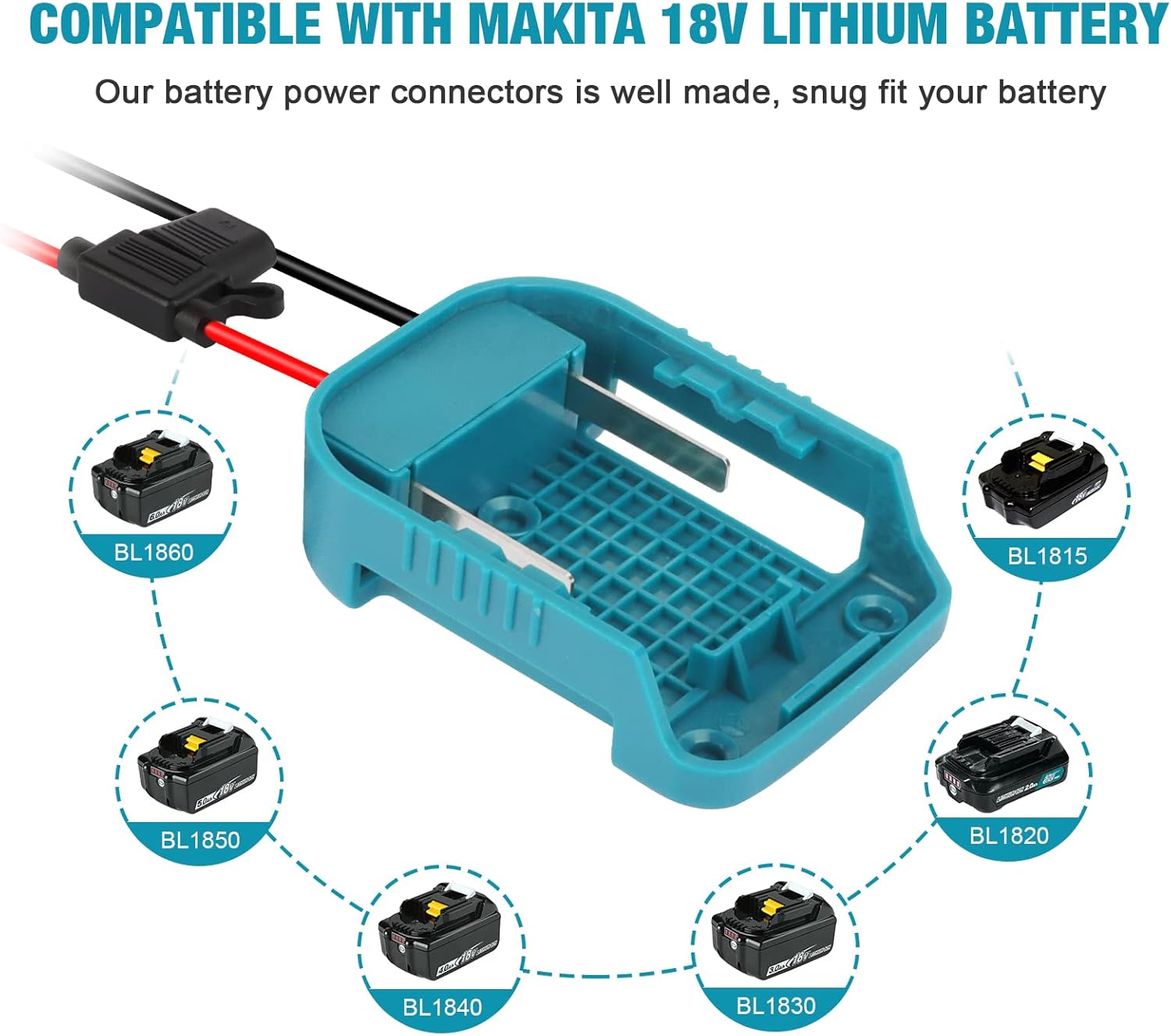 Detalle de 2 Pack QUPERR Power Wheel Adapter avec Fuse & Switch – Adaptateur pour Makita 18V