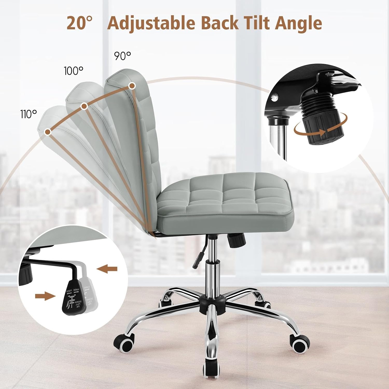 Detalle 2 de Yaheetech Armless Desk Chair, Faux Leather