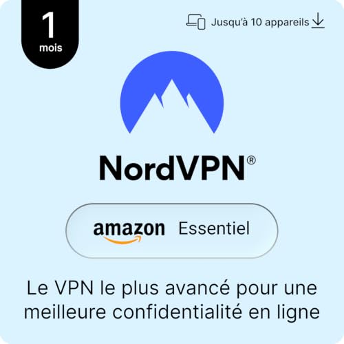 Detalle de NordVPN Amazon Essentiel – VPN, gestionnaire de mots de passe et sécurité réseau (1 mois, 10 appareils)