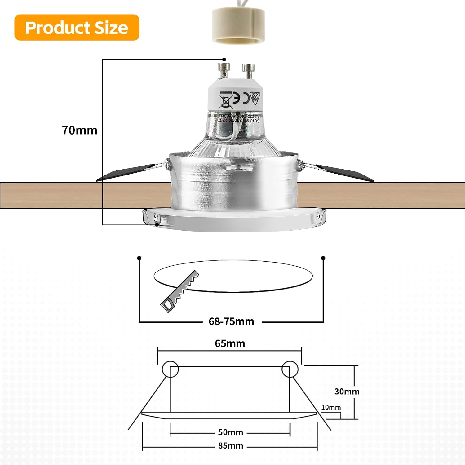 Thumbnail 4 de GeyouLux 6er Set Einbaustrahler Rahmen IP65 68mm