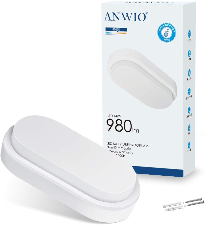 Detalle de ANWIO Lampada da Parete Bianco IP54 14W 980lm 4000K: luce esterna affidabile per balcone, corridoio e garage