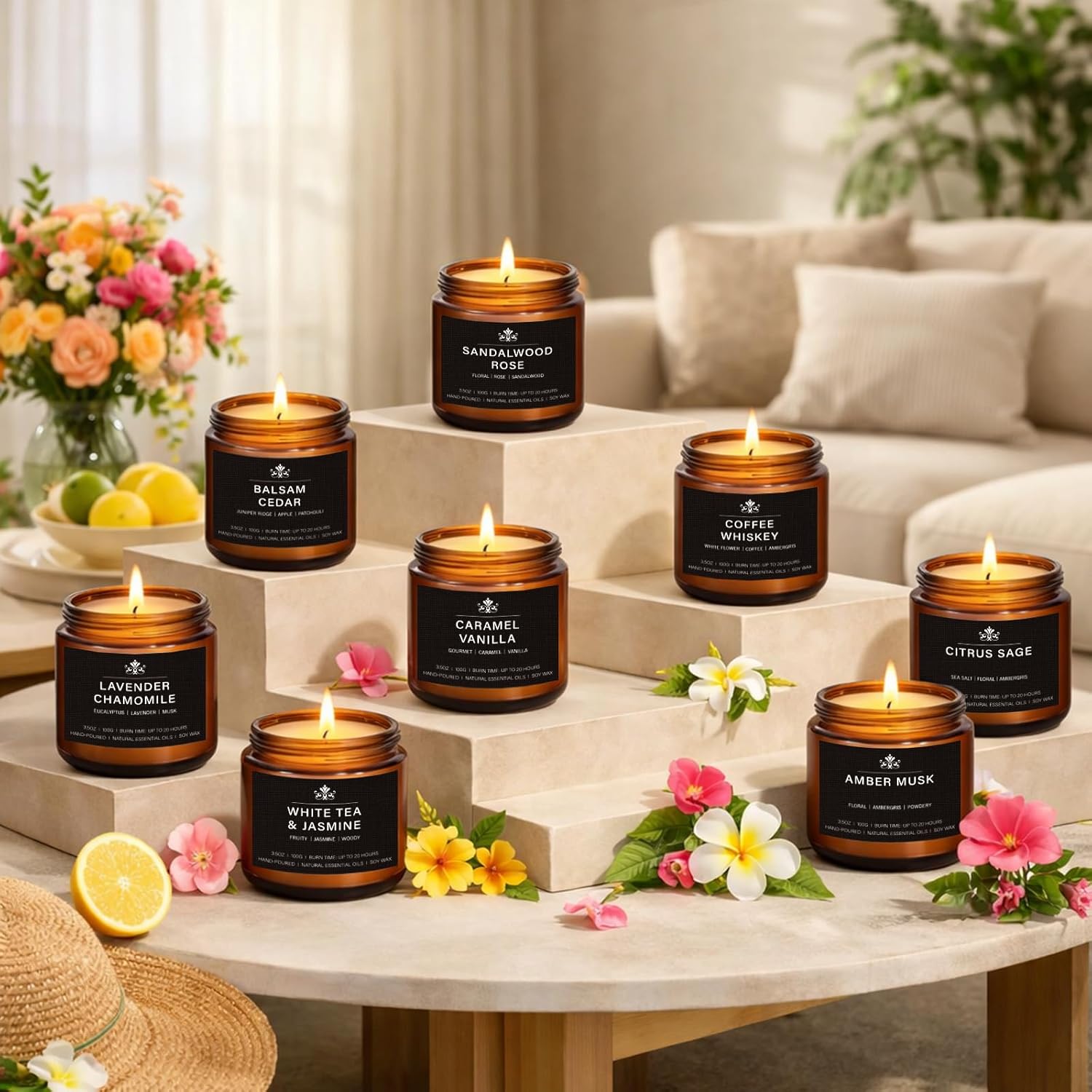 Detalle 2 de 8 Pack Soy Wax Scented Candles Gift Set — Aromatherapy with Lavender Chamomile, Citrus Sage, Caramel Vanilla, Coffee Whiskey