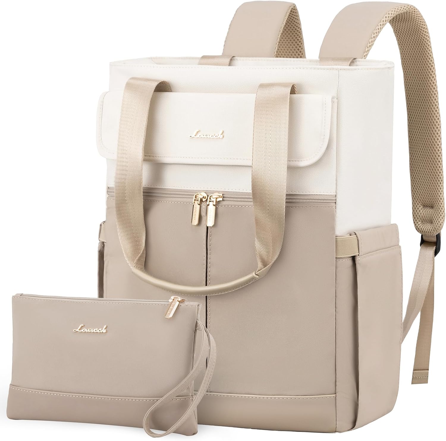 Detalle 2 de LOVEVOOK Damen Klein-Rucksack im City-Format mit 3 Fächern, wasserdicht – grau-rosa