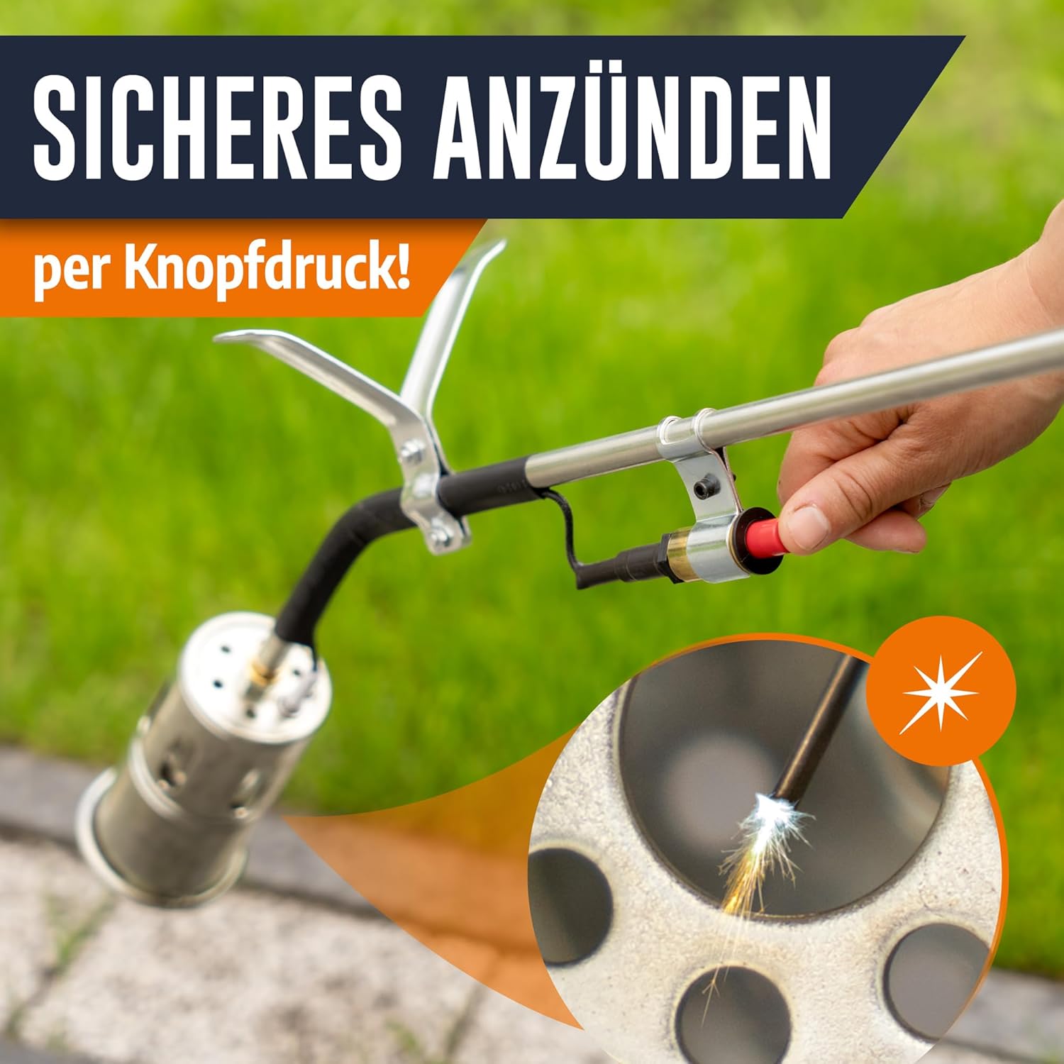Detalle de Hansewerk Abflammgerät mit Piezozündung inkl. Druckregler und 5 m Gasschlauch – Unkrautbrenner