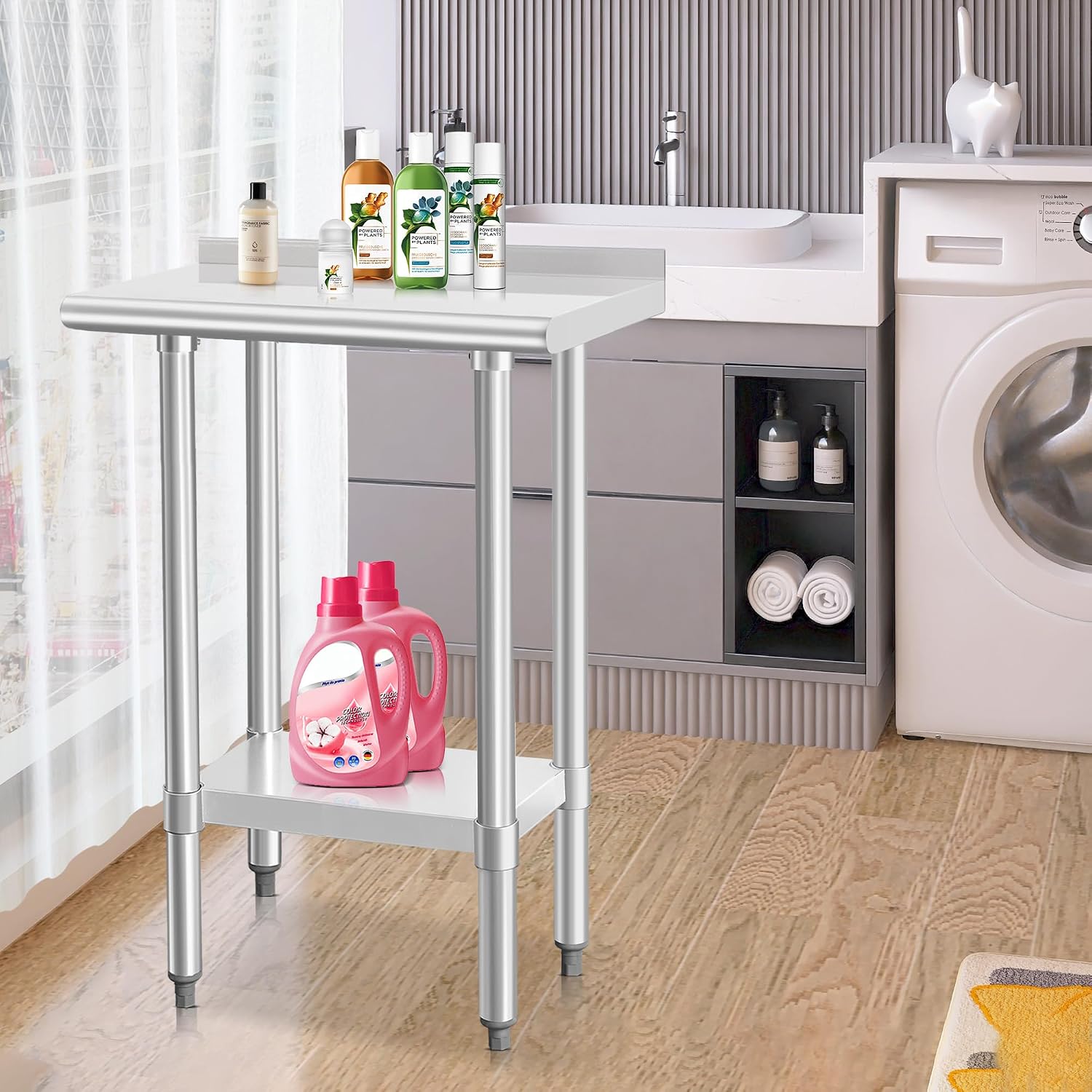 Thumbnail 5 de HARDURA Stainless Steel Prep & Work Table 24 x 30 Inches with Undershelf and 2" Backsplash (NSF)