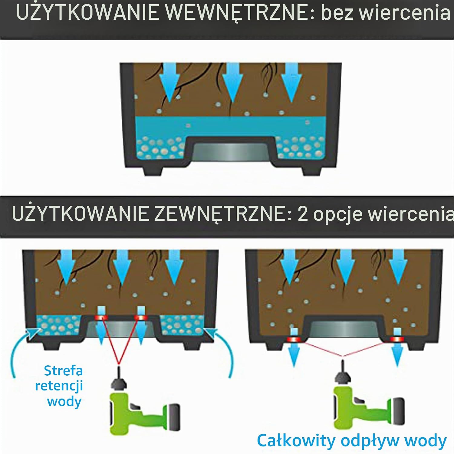 Detalle 1 de EDA Basalt – kwadratowa donica 40 cm, 31 l, podwójne ścianki, antracytowa