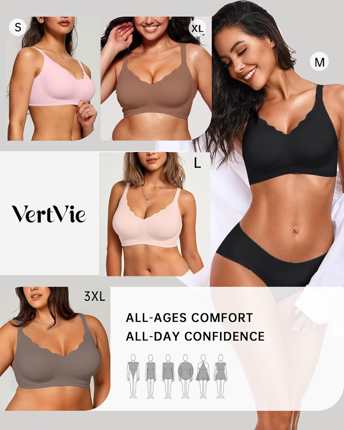 Thumbnail 5 de Vertvie Women Seamless Jelly Bras (Wirefree, Push-Up, Full Coverage) Scalloped V-Neck Bralette