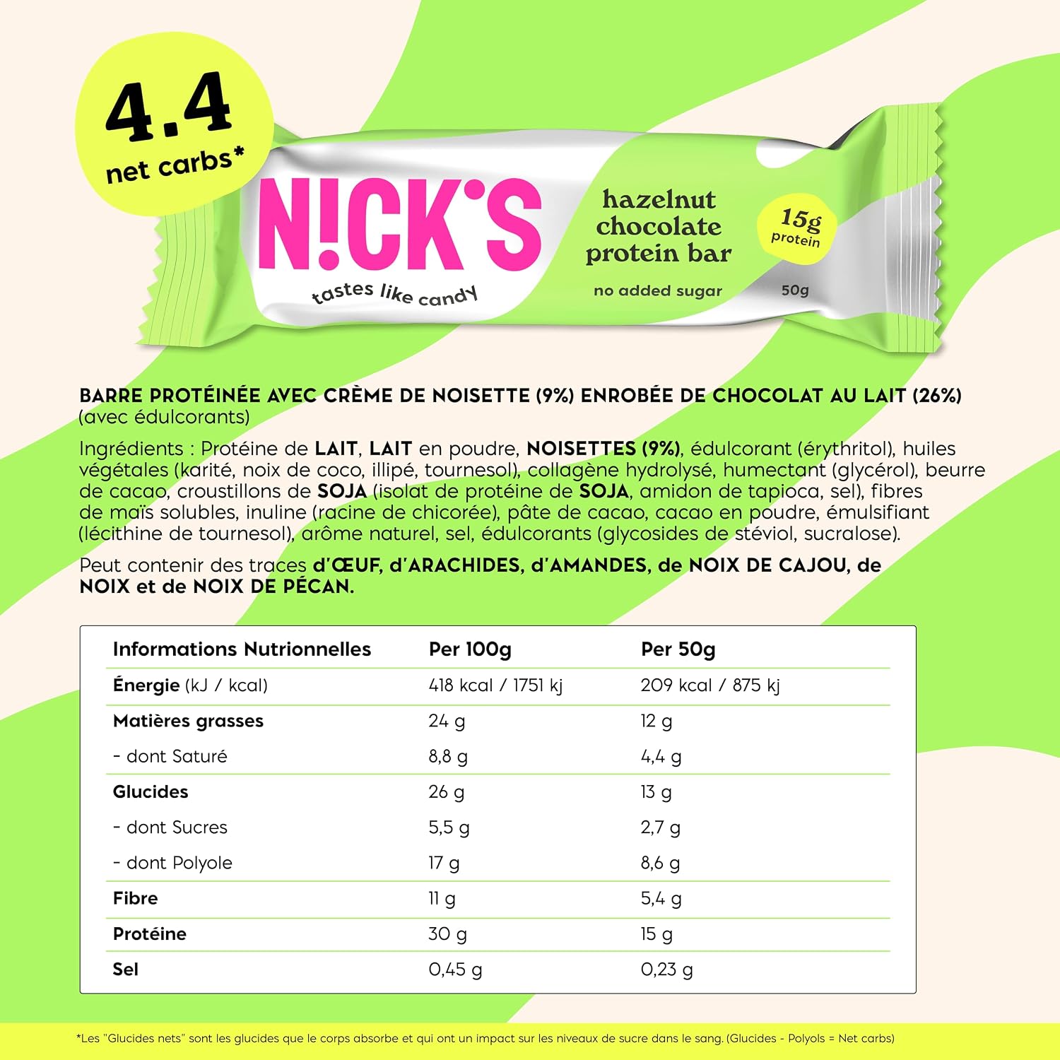 Thumbnail 1 de NICKS Barres protéinées faible glucides Noisette