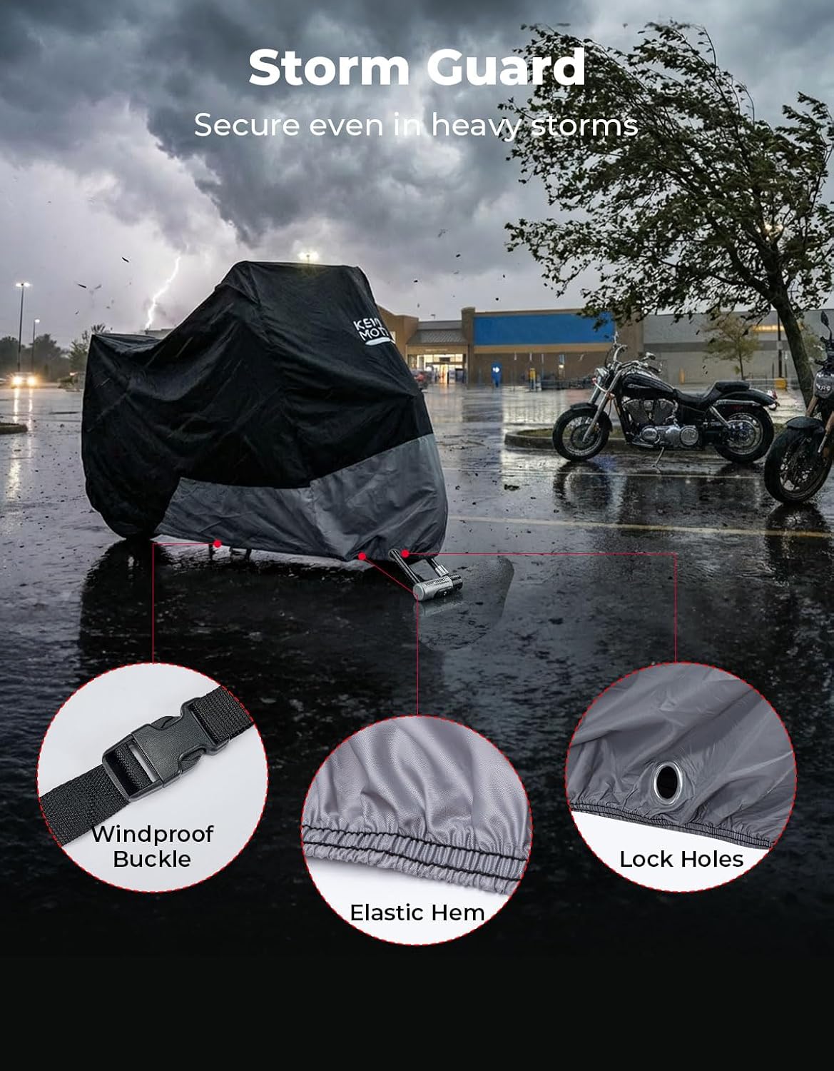 Thumbnail 1 de KEMIMOTO 420D Heavy Duty Waterproof Motorcycle Cover with Side/Top Box Compatibility