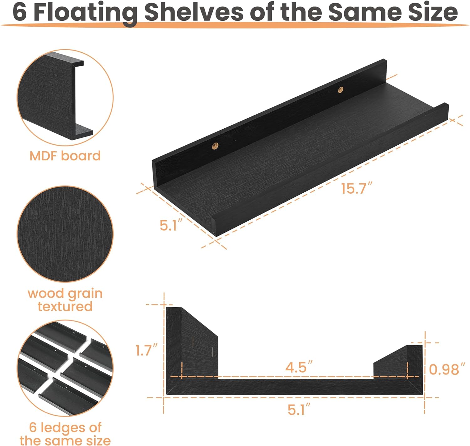 Detalle de upsimples Floating Shelves Set of 6 31in
