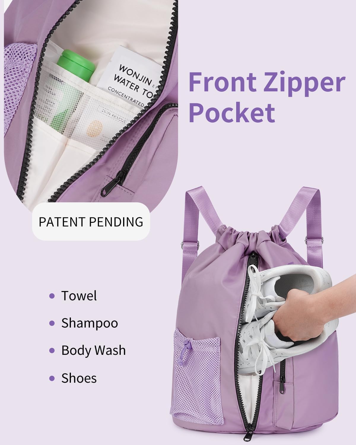 Detalle 2 de WANDF Drawstring Gym Bag: 24L Water-Resistant Sports Bag with Shoes Compartment