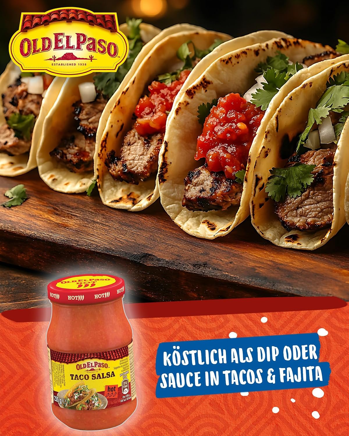 Thumbnail 6 de Old El Paso Tortilla Taco Salsa Hot – fruchtig-scharfe Tomaten-Salsa (6er Pack, 1 x 235 g)