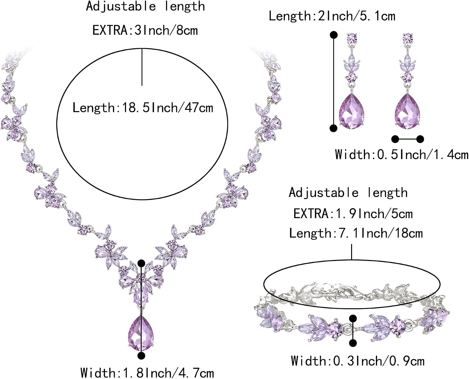 Detalle de Parure de bijoux de mariage Clearine : collier Y, bracelet tennis et boucles d’oreilles pendantes en cristal bleu
