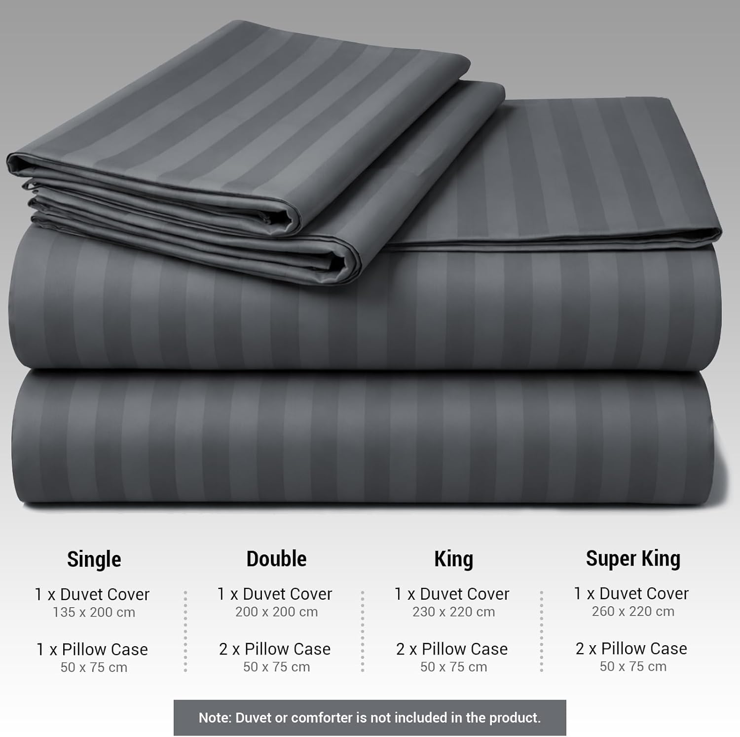 Thumbnail 6 de Pamposh Satin Stripe Double Duvet Set – Premium Hotel Quality Microfibre Bedding