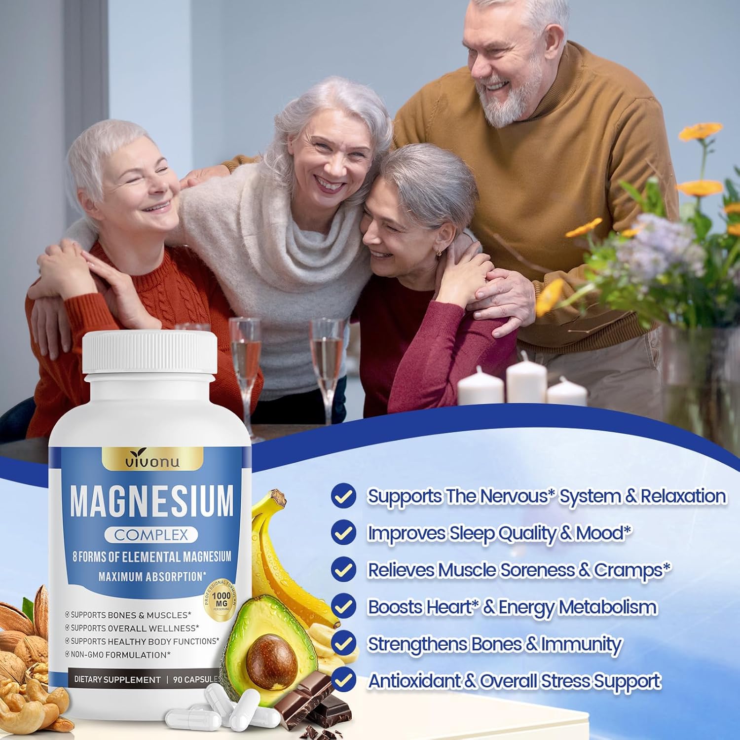 Thumbnail 4 de VivoNu Magnesium Komplex (8 Formen) hochdosiert – 90 Kapseln mit 1.000 mg Magnesium