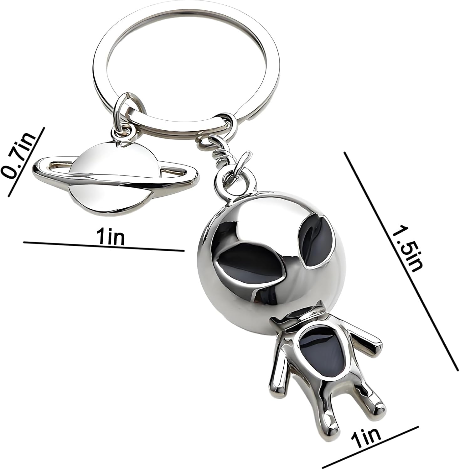 Detalle de MUAMAX Aliens Space Keychain – Zinc Alloy Alien Keyring for Keys, Bags and Backpacks