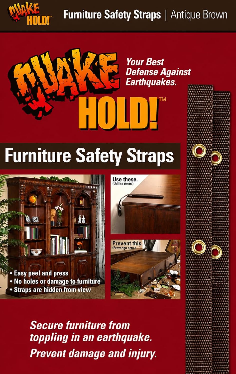 Detalle de QuakeHold! 4162 Furniture Strap Kit, 15-Inch Nylon, Antique Brown