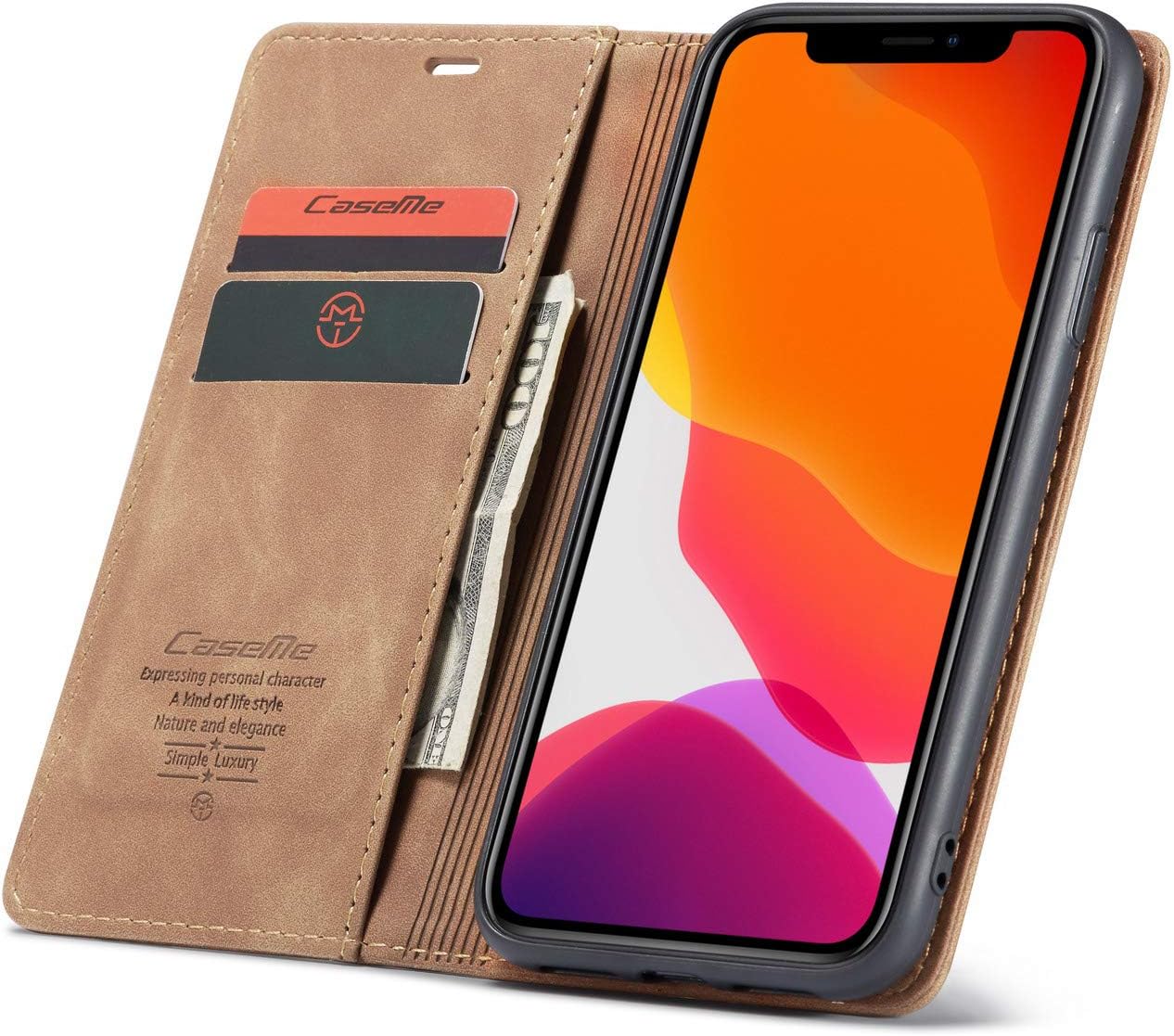 Detalle de Bpowe iPhone 11 Wallet Case, Faux Leather with Card Slots and Magnetic Closure