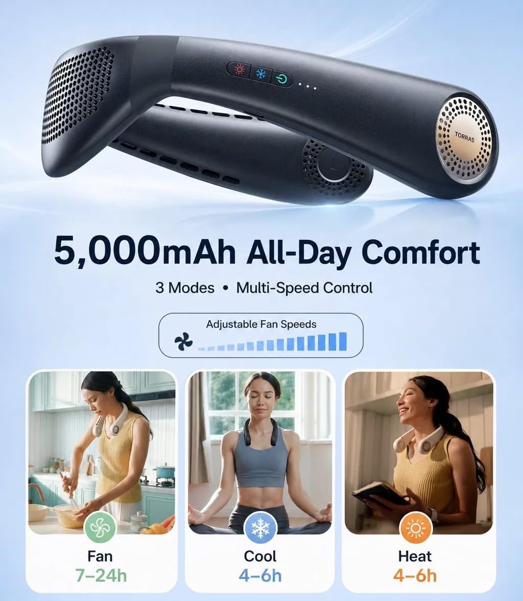 Thumbnail 6 de TORRAS COOLiFY Air 2026 Upgraded Neck Fan – Dual-Airflow Pro Cooling, Ultra Light & Rechargeable