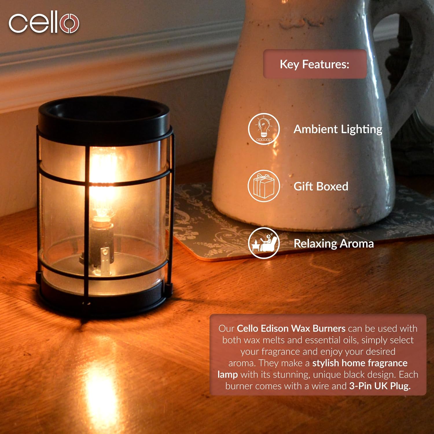 Thumbnail 4 de Cello Black Metal Infinity Edison Electric Melt Burner (Wax Melt & Essential Oil Burner) – flame-free home fragrance warmer