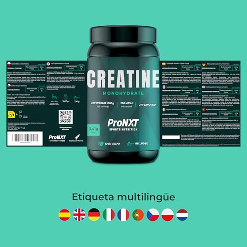 Detalle de ProNXT Creatina Monohidrato 1000g (200 Mesh) de ProNatural Pharma — Micronizada, 293 Dosis