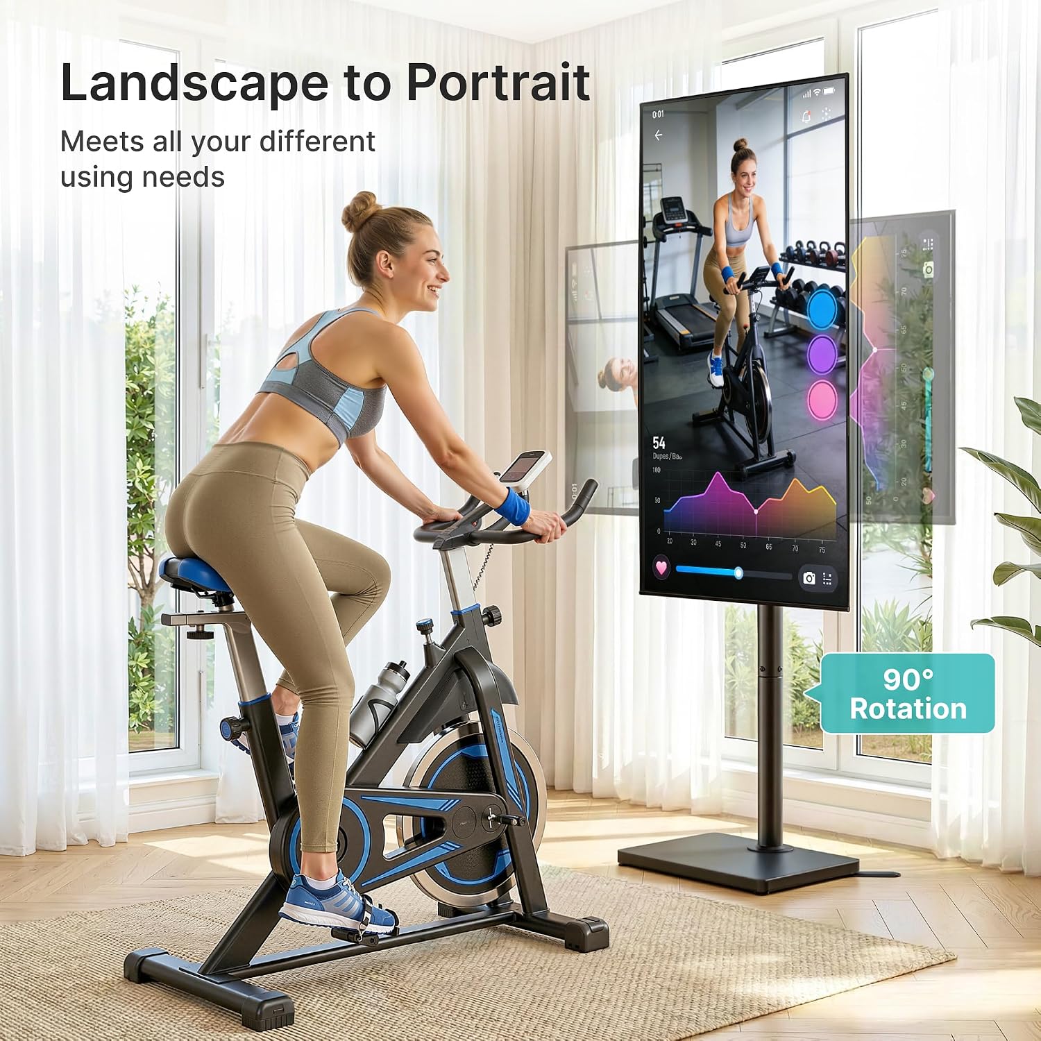 Detalle de PEGZONE TV Stand for 32-65 Inch TVs – Swivelling Floor Stand with 90° Rotation and Height Adjust, 40 kg Load, 400 x 400 VESA