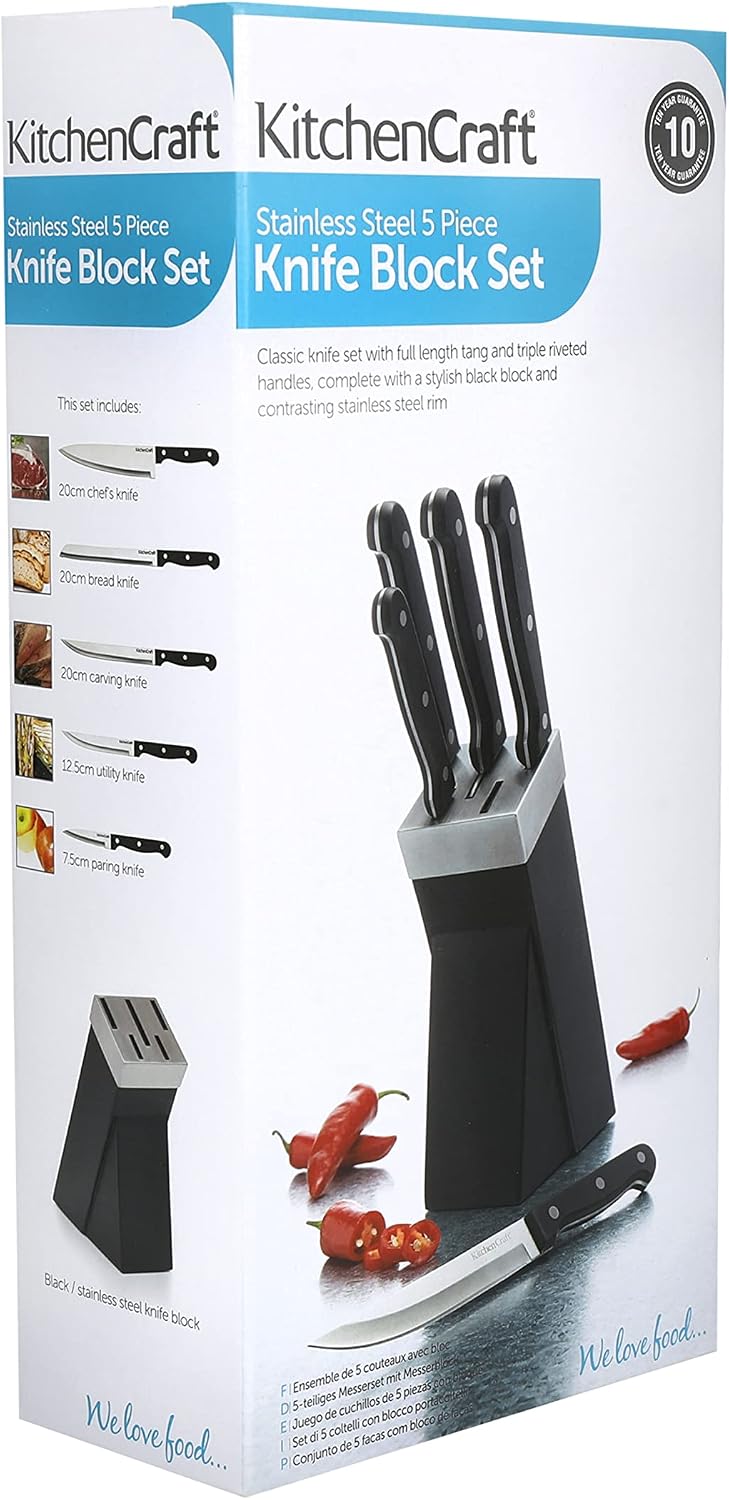 Detalle 2 de KitchenCraft KC BLUE 5-Piece Knife Set with Stainless Steel Blades and Block