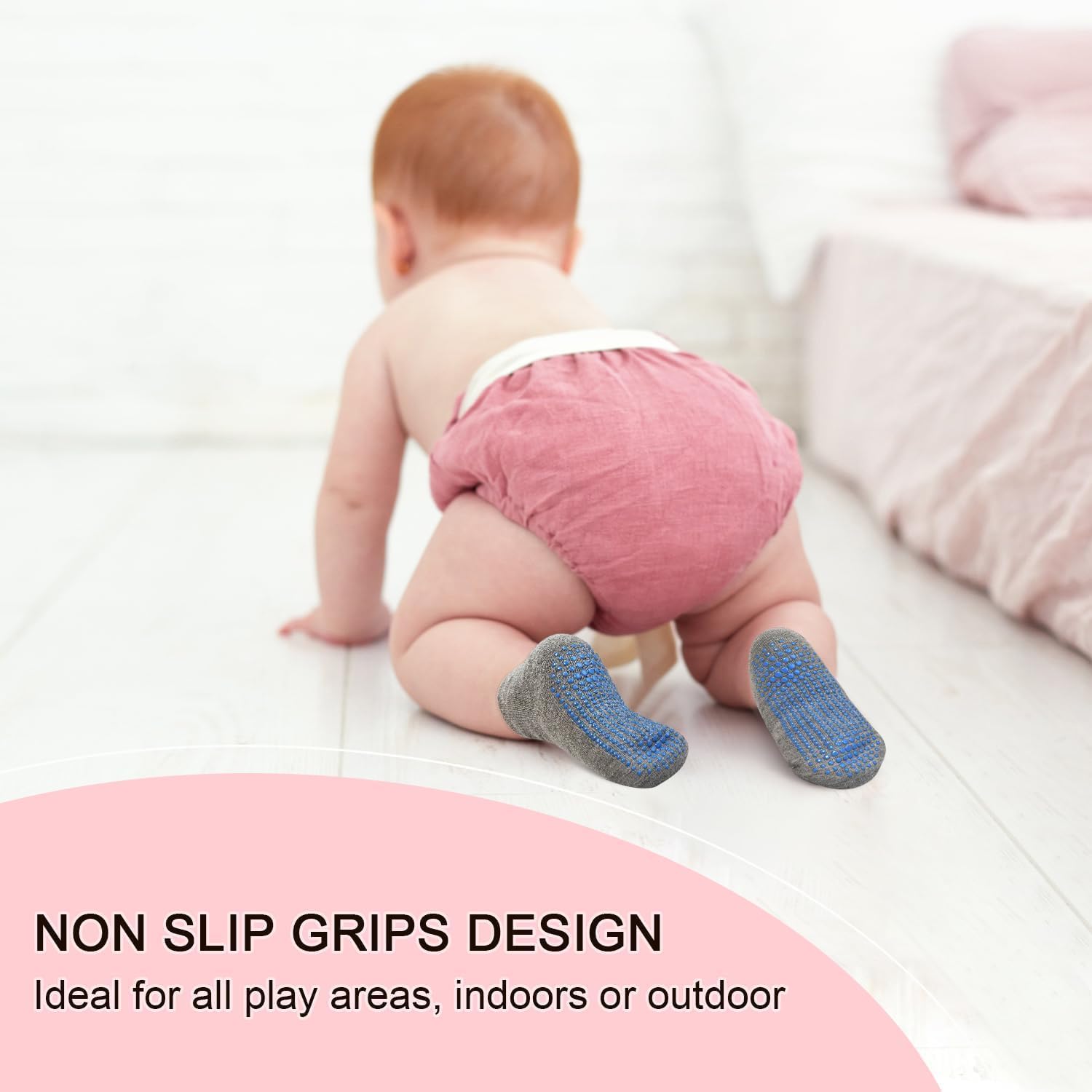 Detalle de ELUTONG Toddler Non Slip Socks (12 Pairs) – Baby Grip Ankle Socks for Boys and Girls 0–7 Years