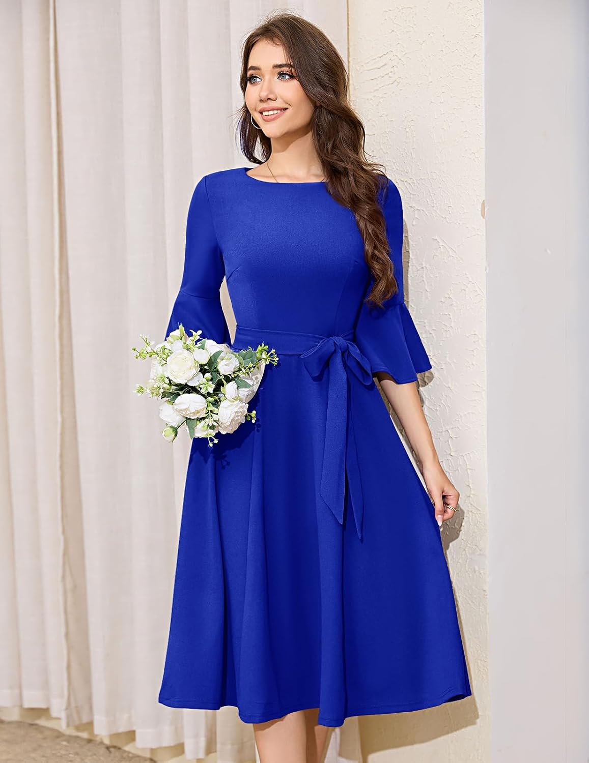Detalle de HomRain Women's Church Dresses Modest Bell Sleeve Dress
