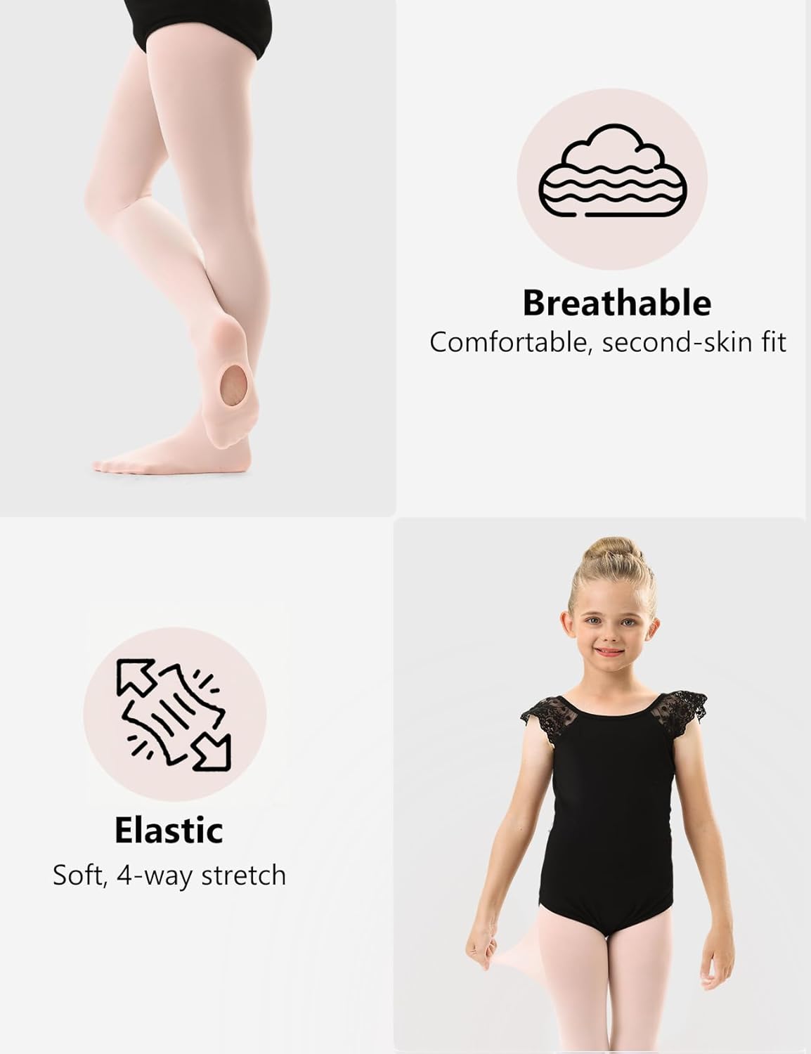 Detalle de DUCMODA collant convertibili da danza per ragazze (2-in-1) con apertura sul piede