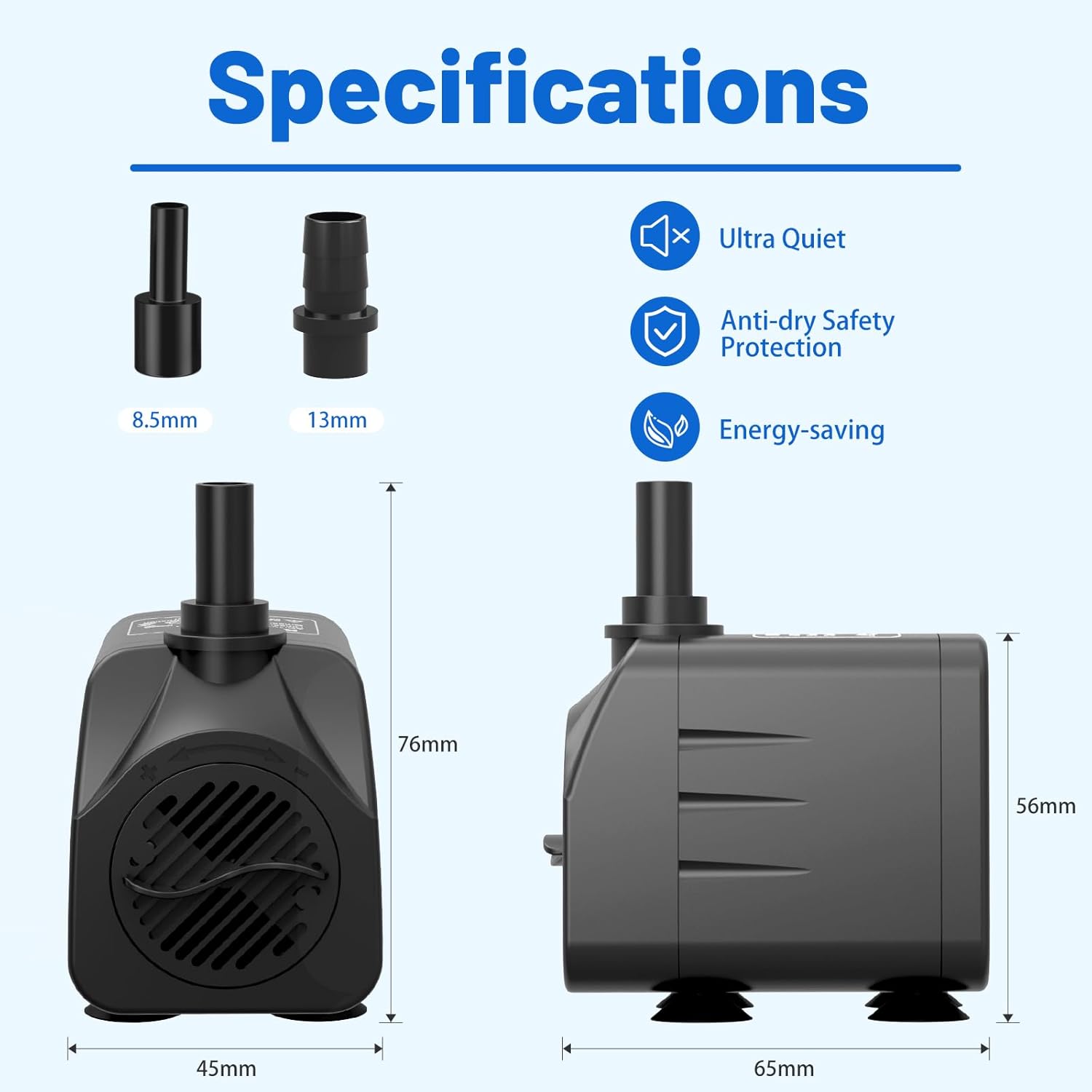 Detalle 2 de Knifel Submersible Pump 600L/H (10W) with Dry Burning Protection, Ultra Quiet Design, 1.2m lift
