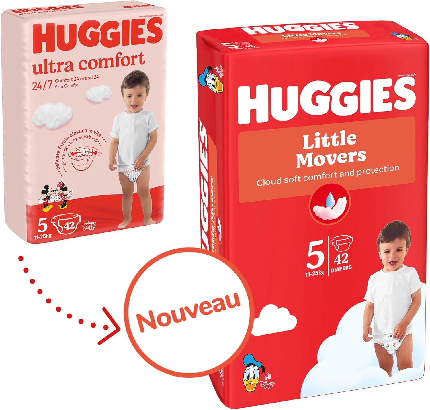 Detalle de HUGGIES Little Movers Couches bébé taille 5 (11–25 kg) – absorption rapide, sans fuite, confort et protection