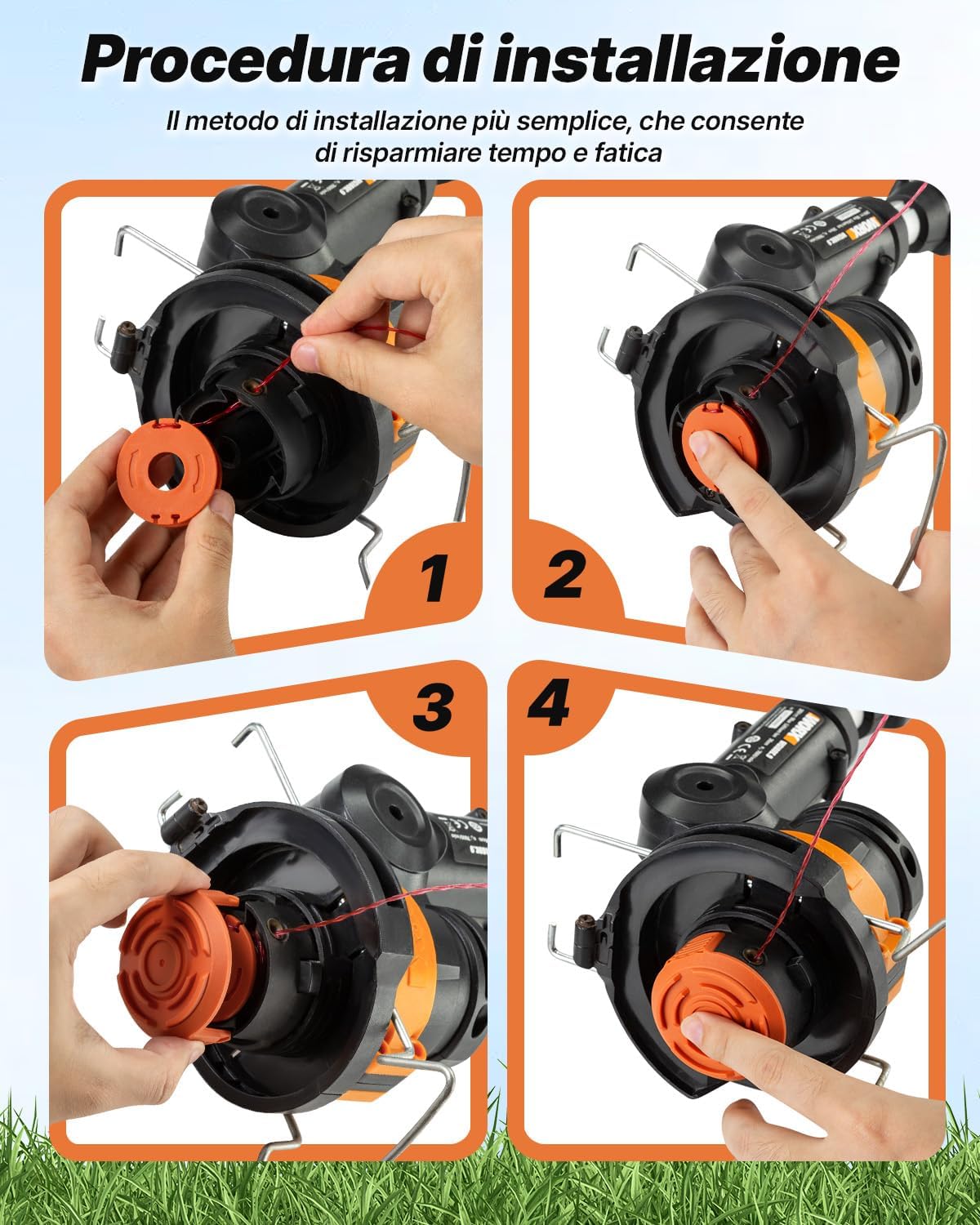 Detalle 2 de Eventronic 10 Pack Bobine Decespugliatore WA0010 compatibile Worx (8 bobine + 2 coperture)