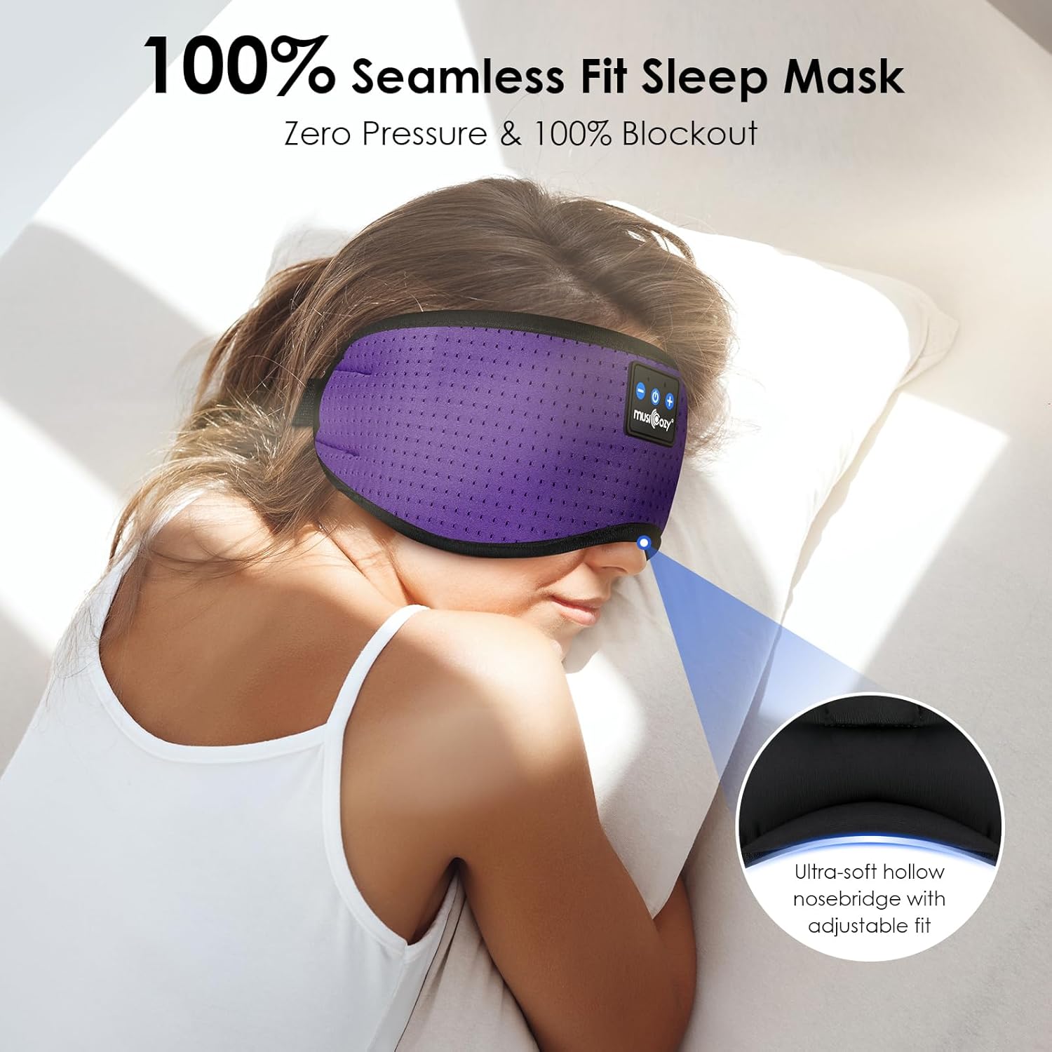 Detalle de MUSICOZY Sleep Mask Headphones: 100% Blackout Bluetooth Eye Mask with Ultra-Thin Speakers