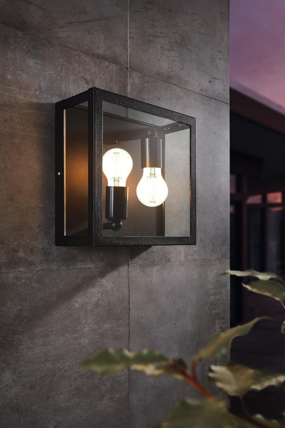 Detalle de Eglo ALAMONTE 1, 2 lampes – Plafonnier extérieur noir en acier galvanisé, verre transparent (IP44), culot E27
