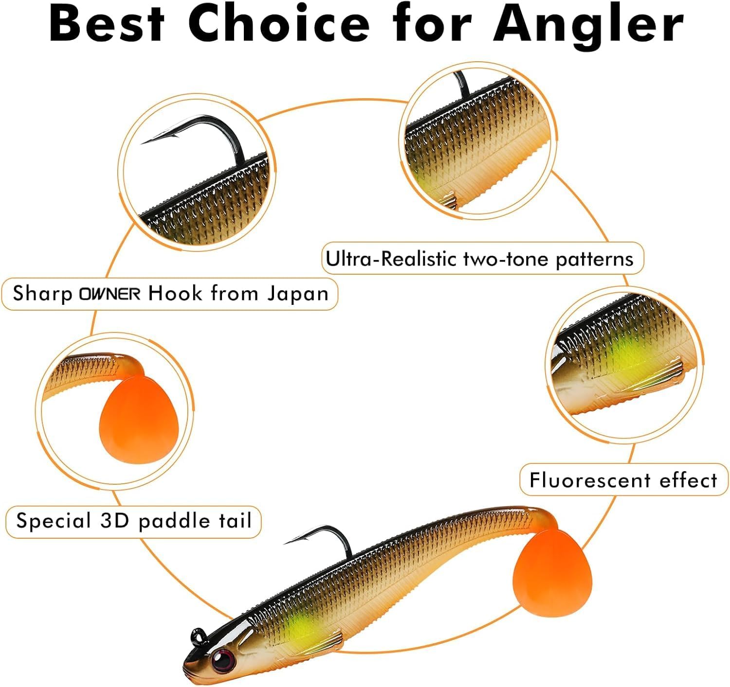 Detalle de TRUSCEND Shadtale Soft Fishing Lures with BKK Hooks – Easy Catch Trembly Sinking & Vibrating Swim