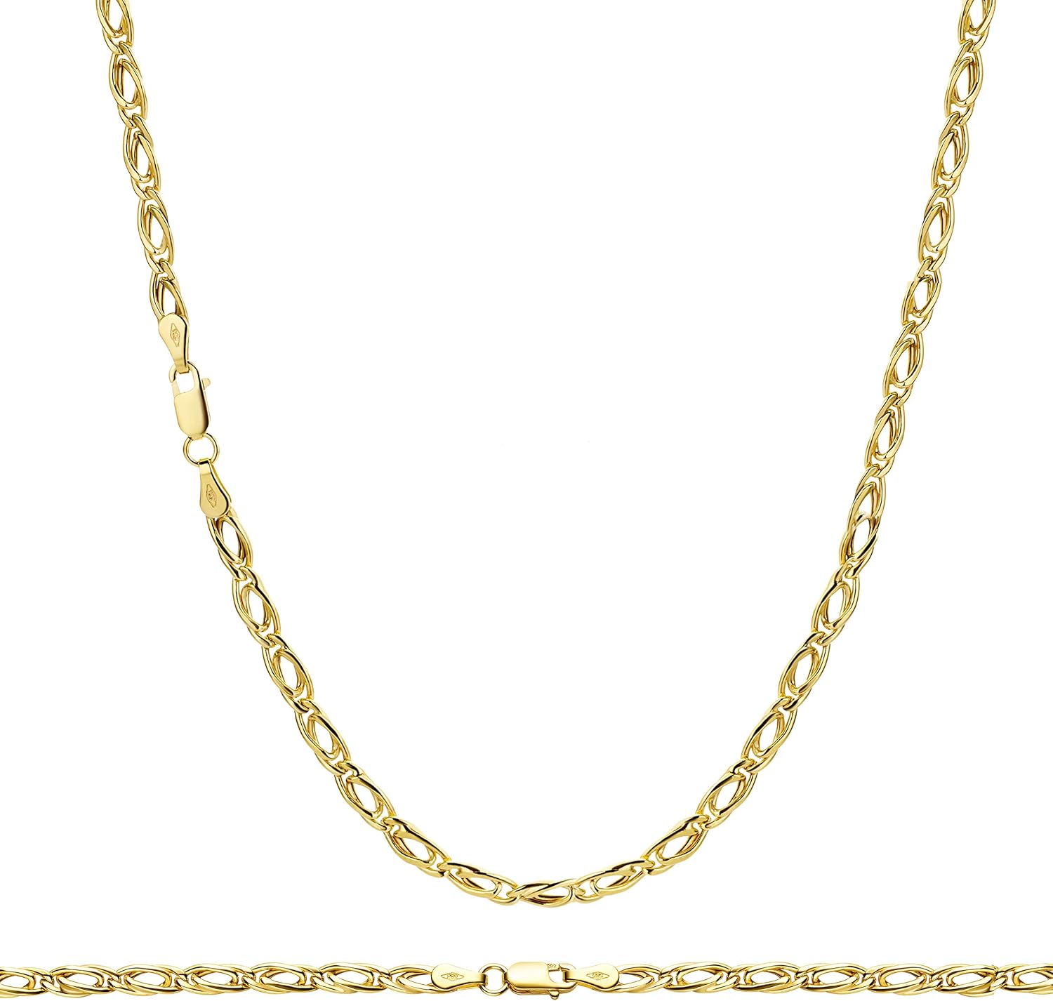 Detalle de Collier unisexe en or jaune 14 carats (585) – Yeux de tigre, largeur 3,50 mm