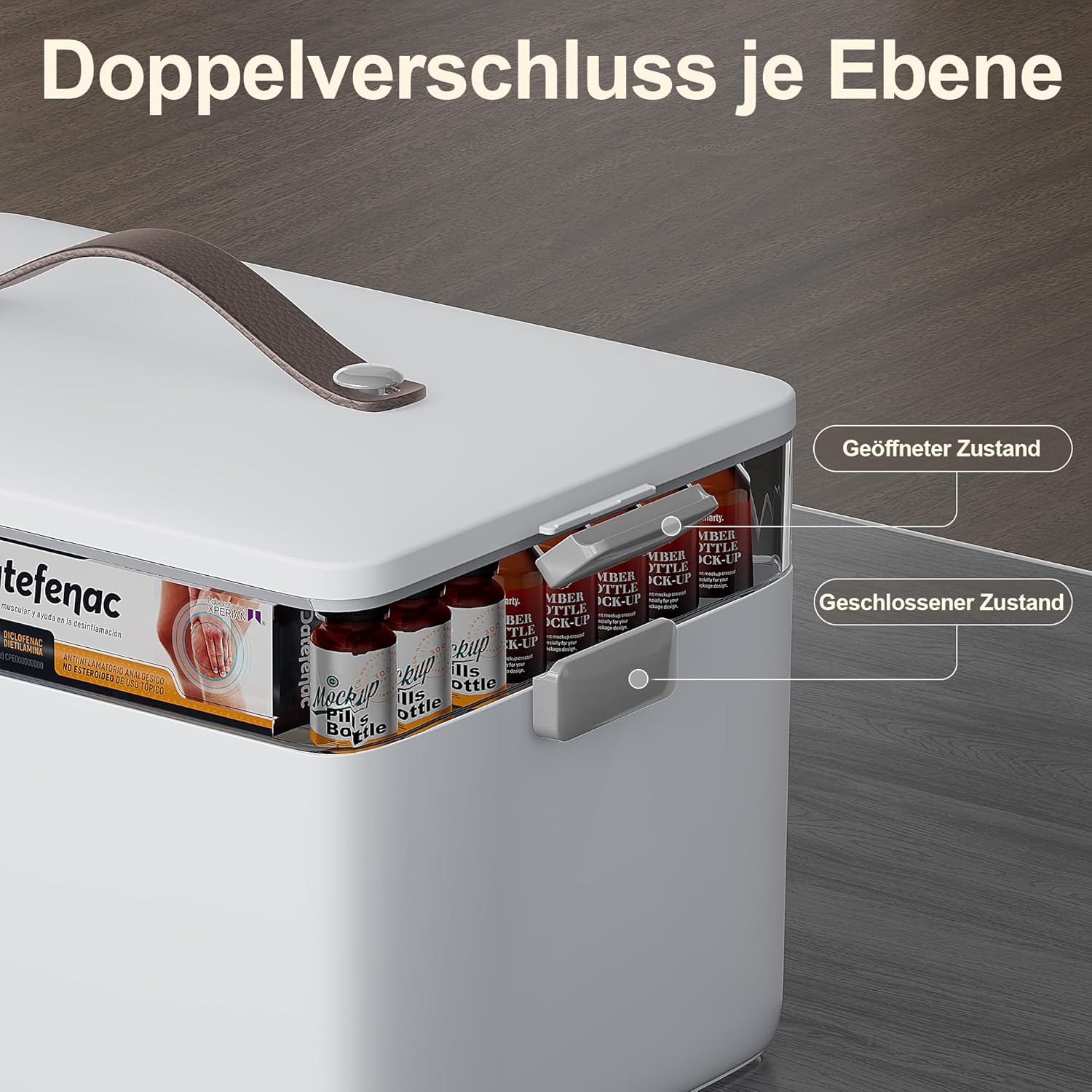 Thumbnail 2 de CTIME 2-teilige Medikamentenbox (Set) mit Ledergriff – tragbarer Organizer für Haushalt, Hobby & Bastelbedarf