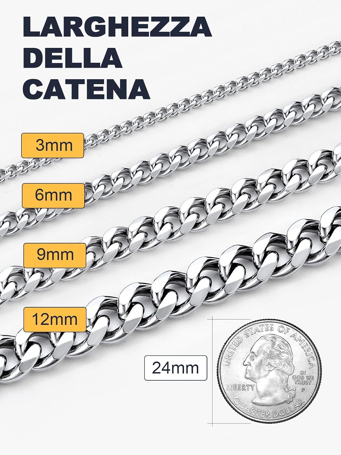 Thumbnail 5 de U7 Collana Catena Cubana 55 cm 6 mm