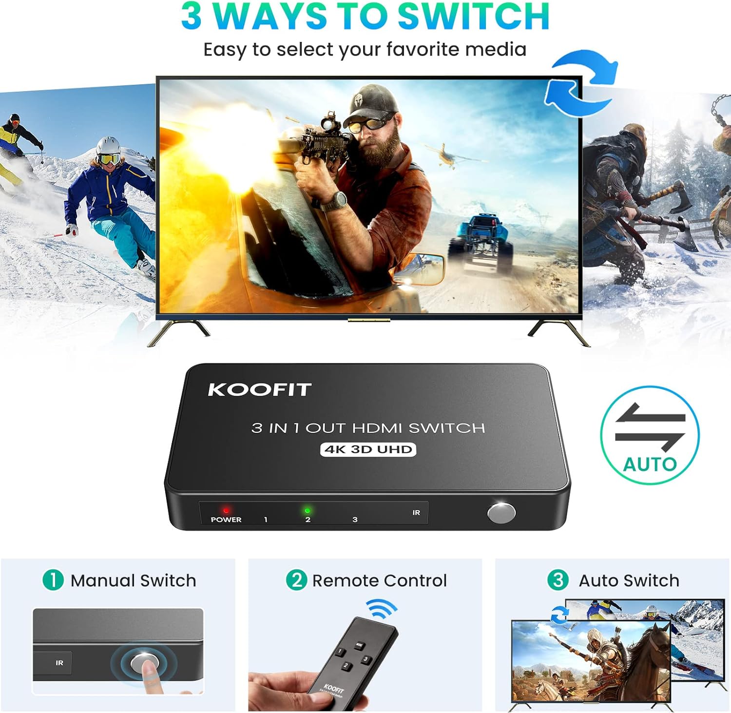 Thumbnail 2 de HDMI Switch 3-in-1 4K Auto Switcher