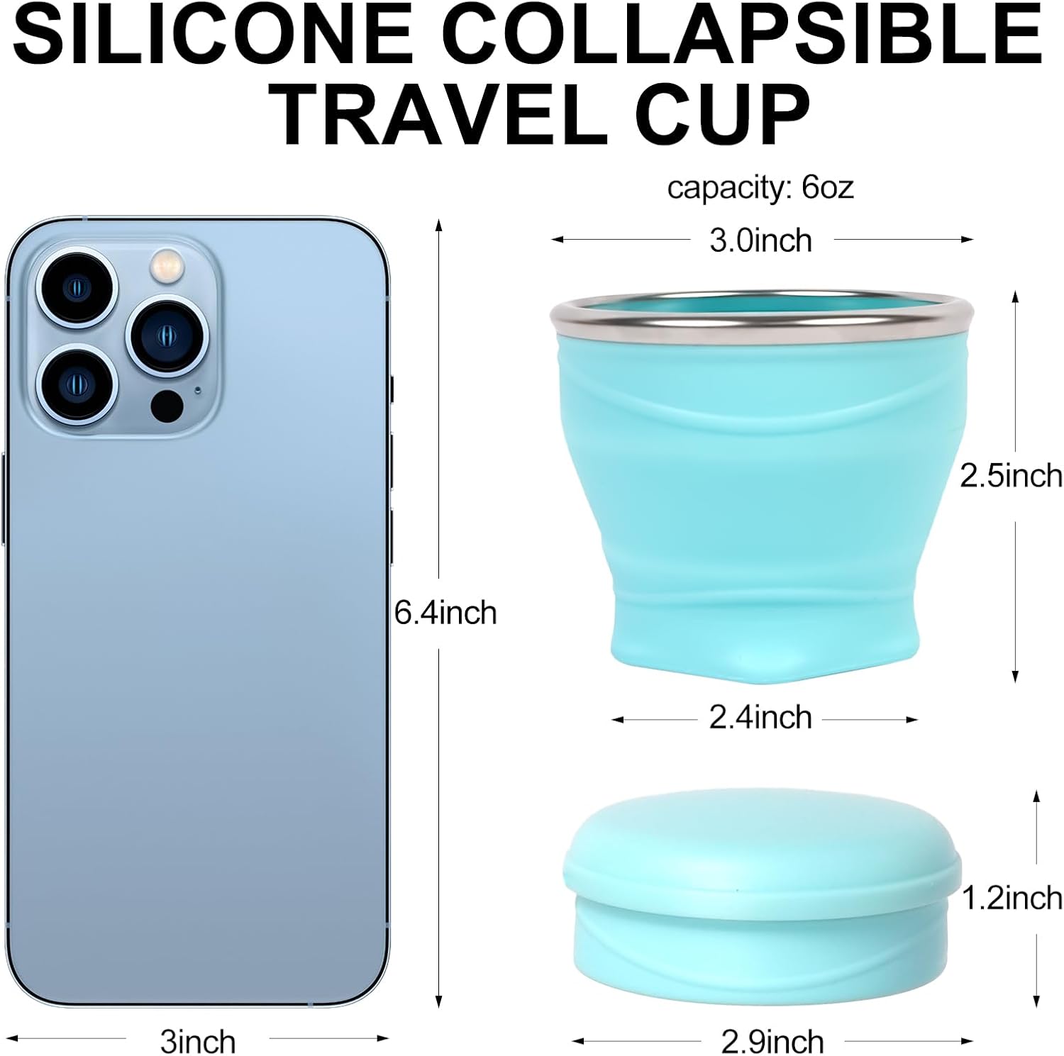 Detalle de zhuzhiloono Blue Collapsible Cup, 6 oz Silicone Travel Cup with Lid