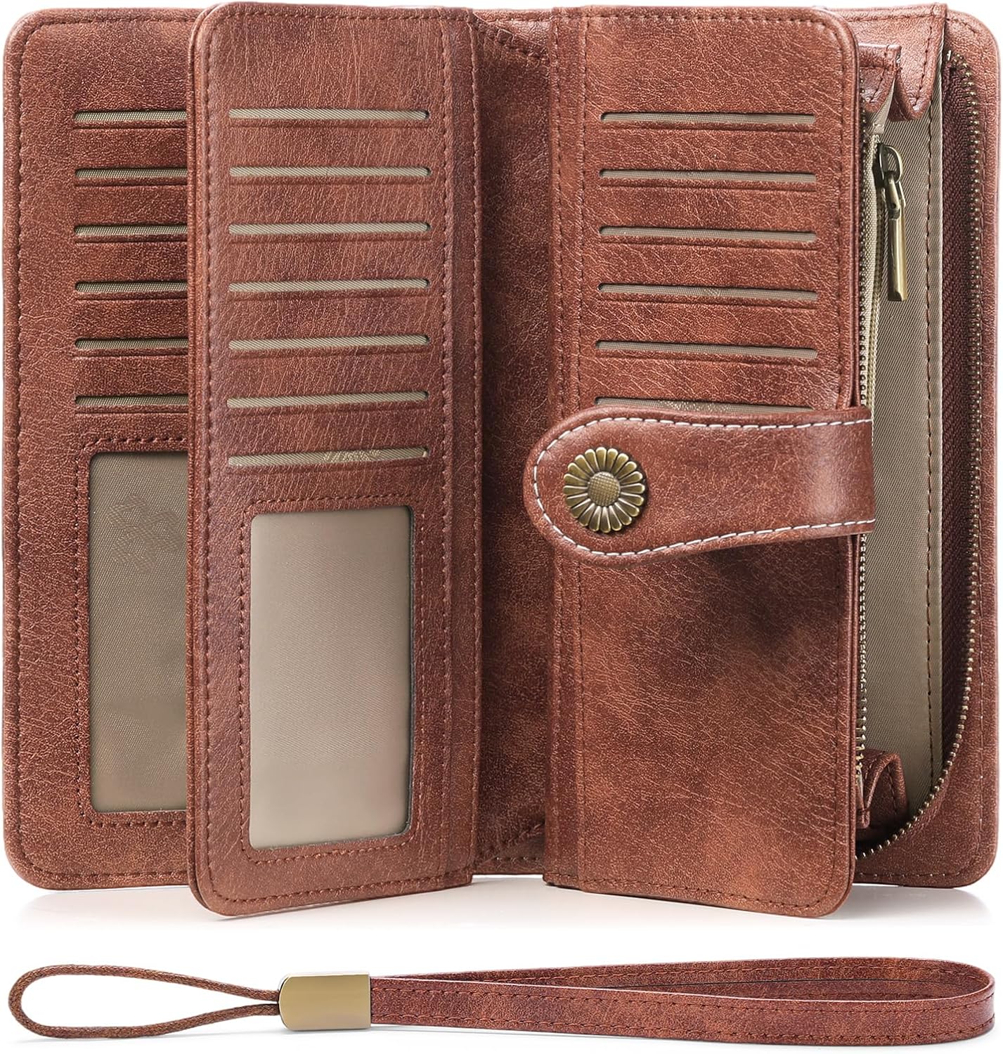 Thumbnail 6 de SENDEFN Genuine Leather Purses for Women – RFID Large Leather Wallet with Detachable Wrist Strap
