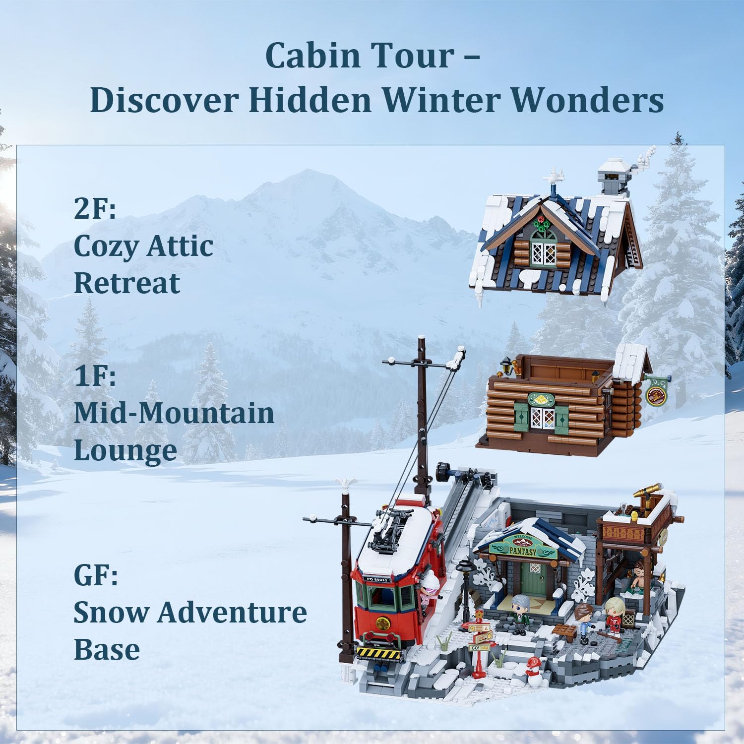 Detalle de PANTASY Winter Summit Ski Lodge Building Set 🧩
