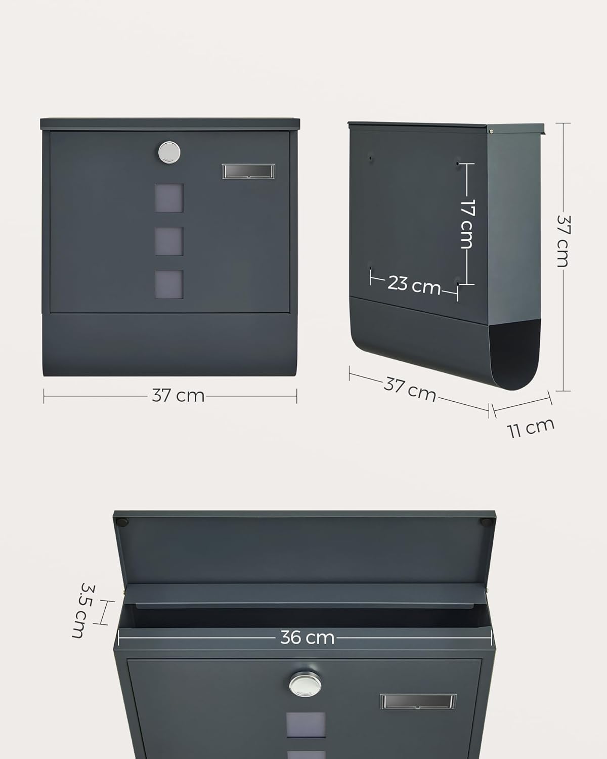 Detalle 2 de SONGMICS GMB120G01 Briefkasten 11 x 37 x 37 cm đź“®