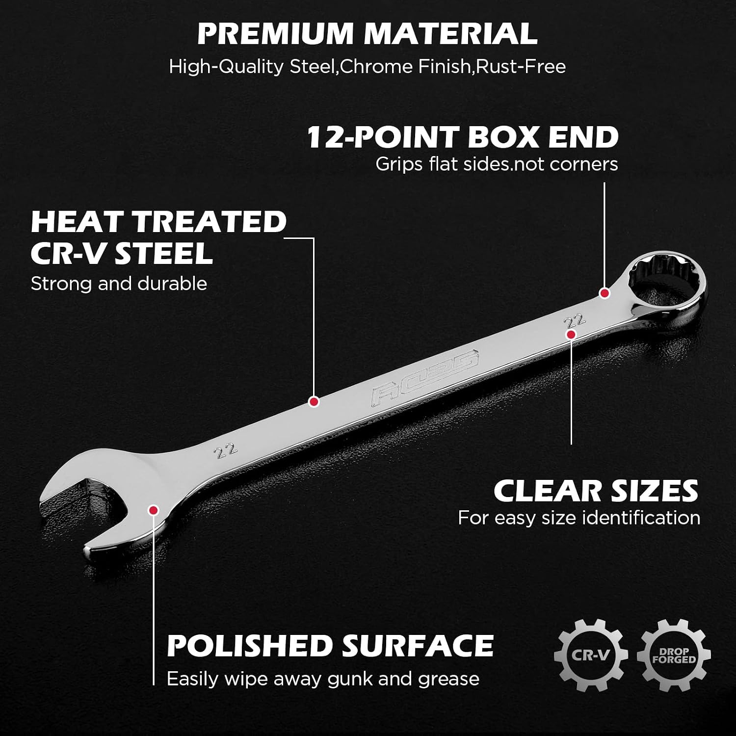Detalle de SEDY 81061M 15-Piece Metric Combination Wrench Set, 8–22mm, 12-Point