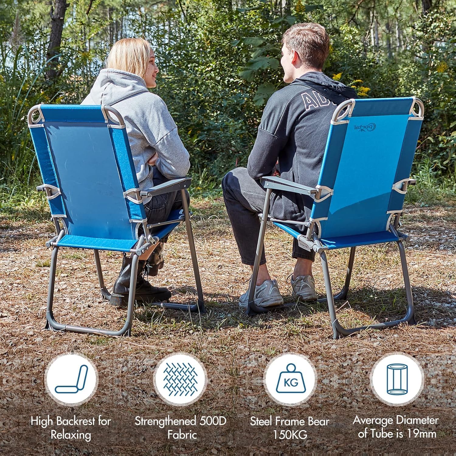 Detalle de Portal Campingstuhl faltbar Klappstuhl Camping bis 150 kg belastbar, leicht & komfortabel – Blau