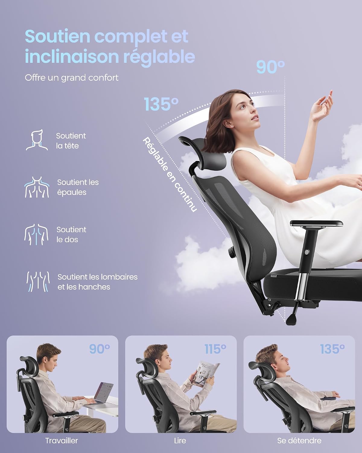 Thumbnail 6 de SONGMICS OBN067BH01 Chaise de bureau 150 kg