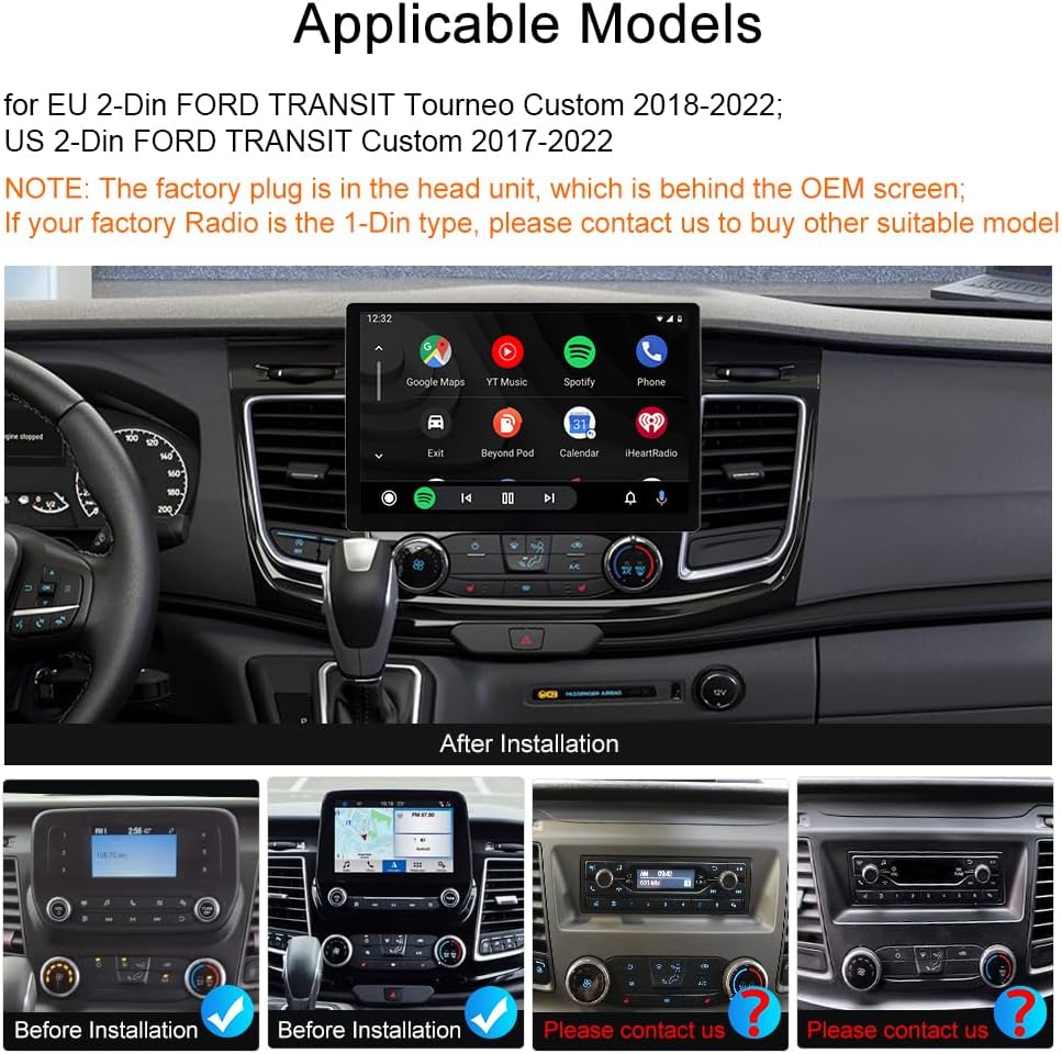 Detalle de ACAVICA 13.1” QLED Android 15 Car Stereo for Ford Transit Tourneo Custom (2018–2022) with Wireless CarPlay/Android Auto